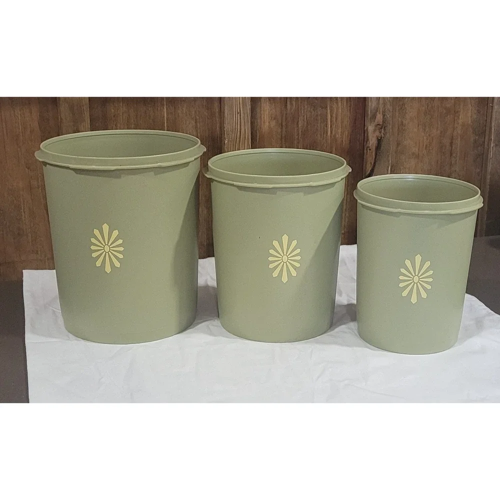 Set of 3 Tupperware 807 809 811 Canisters Sunburst Green no Lids Vintage